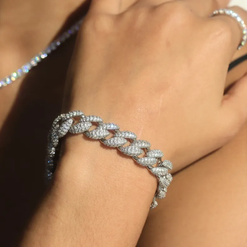 Women's 10mm Diamond Cuban Bracelet in White Gold sold by Ghetluxe