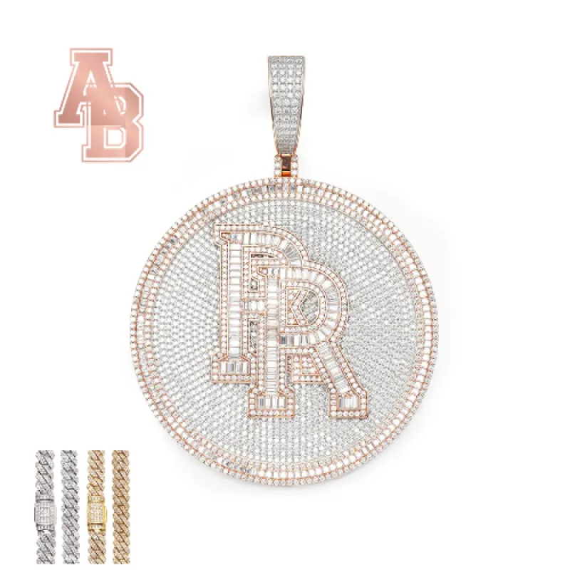 Baguette Two Initials Round Disc Pendant made by Ghetluxe