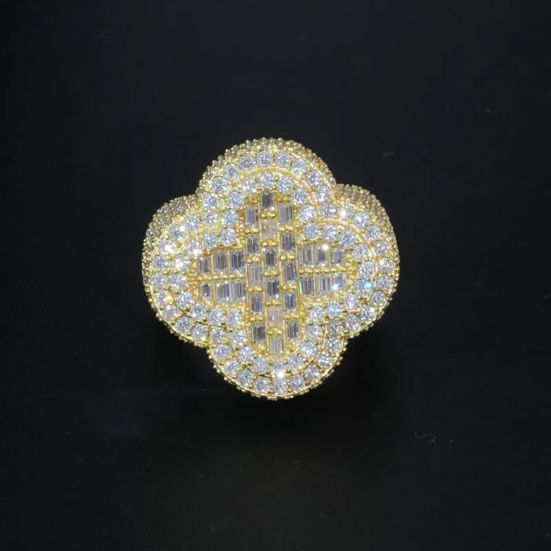Moissanite Baguette Clover Ring sold by Ghetluxe