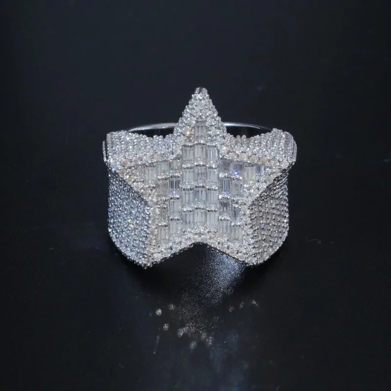 Moissanite Baguette Star Ring sold by Ghetluxe