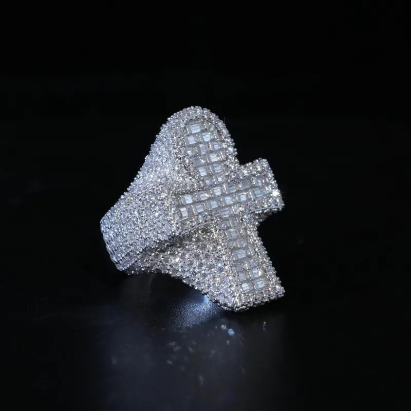 Moissanite Baguette Cross Rings sold by Ghetluxe