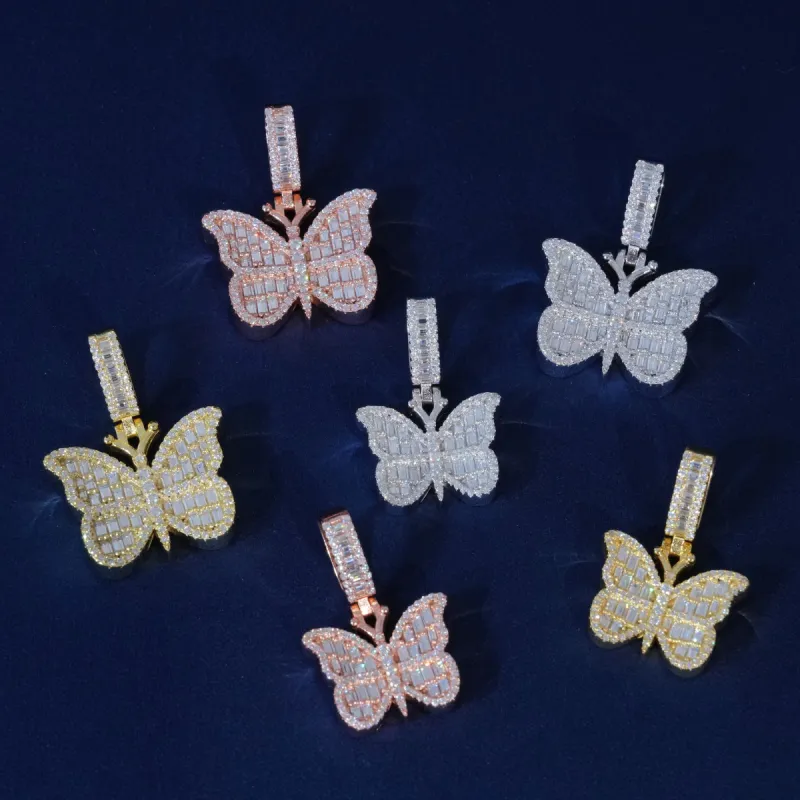 Baguette Diamond Butterfly Pendant Necklace sold by Ghetluxe