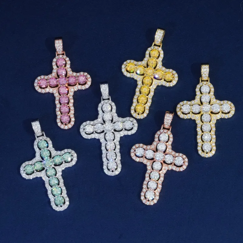 Round Colorful Moissanite Cross Pendant Necklace sold by Ghetluxe