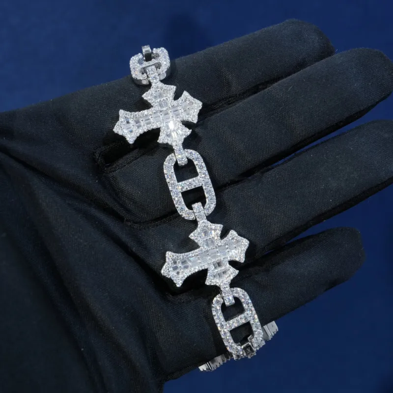 Moissanite Baguette Cross Pig Nose Bracelet sold by Ghetluxe