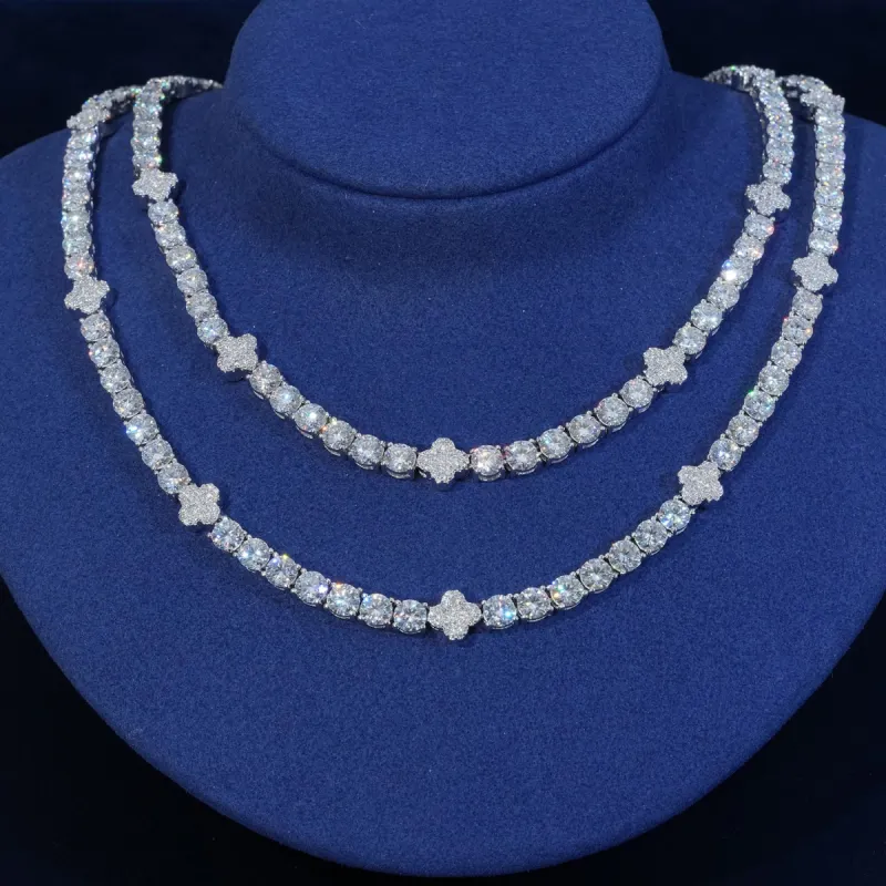 5mm Moissanite Clover Tennis Chain Necklace sold by Ghetluxe
