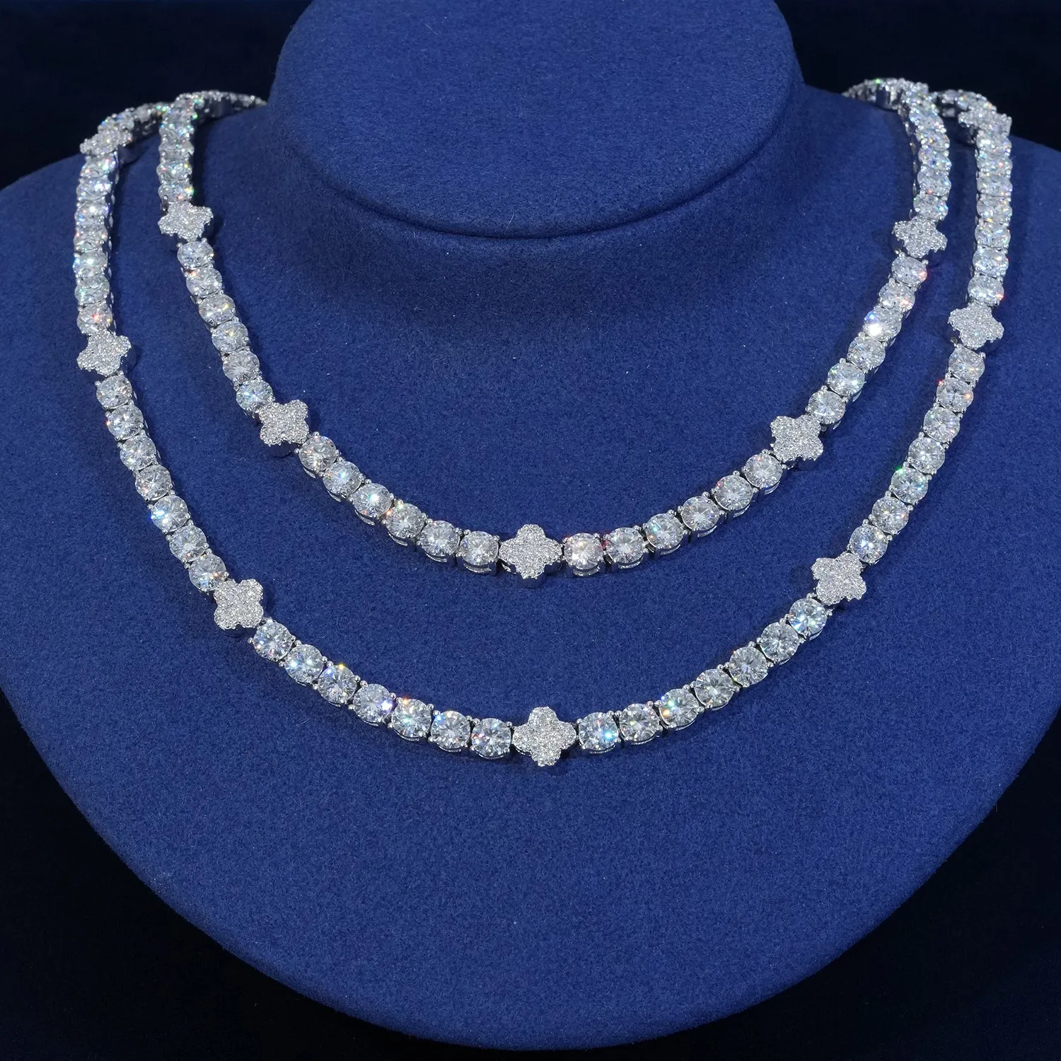 5mm Moissanite Clover Tennis Chain Necklace sold by Ghetluxe