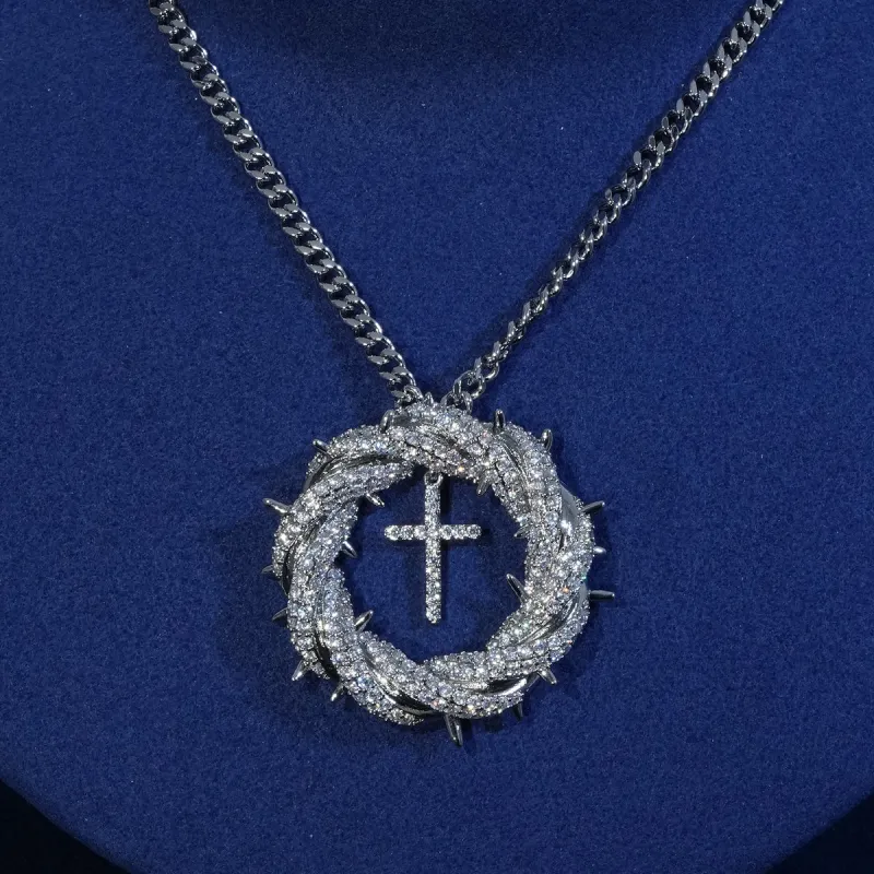 Diamond Thorn Wreath Cross Pendant sold by Ghetluxe