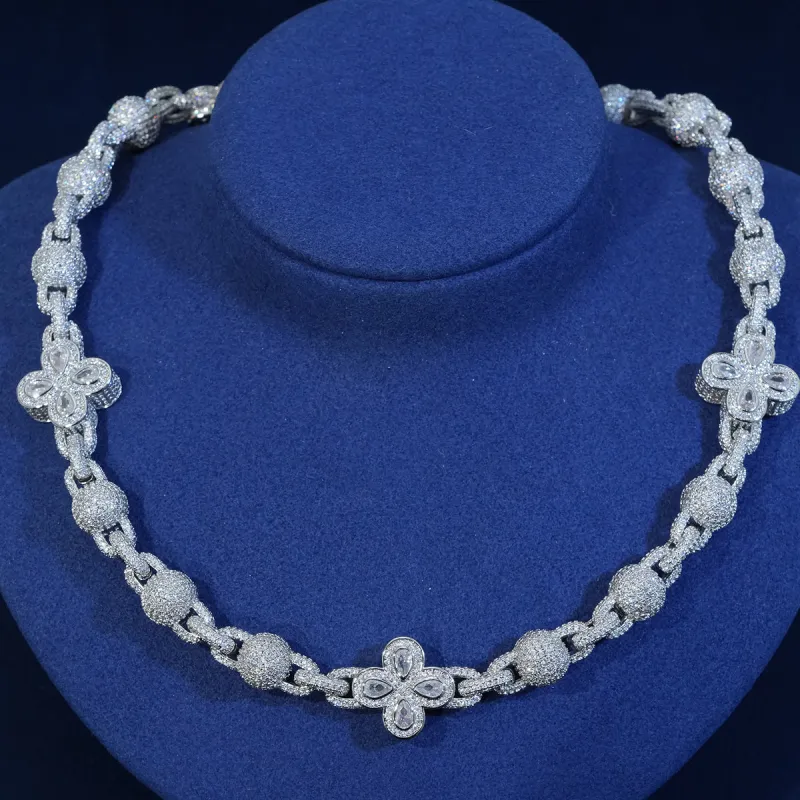 Diamond Thick Clover Ice Ball Link Chain sold by Ghetluxe