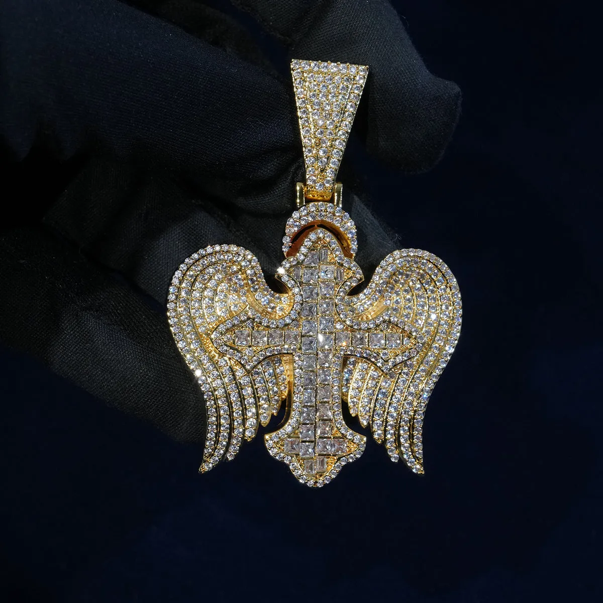 Diamond Wings Asscher Cut Cross Pendant sold by Ghetluxe product image thumbnail 3