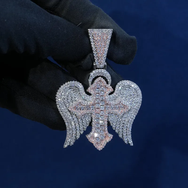 Diamond Wings Asscher Cut Cross Pendant sold by Ghetluxe