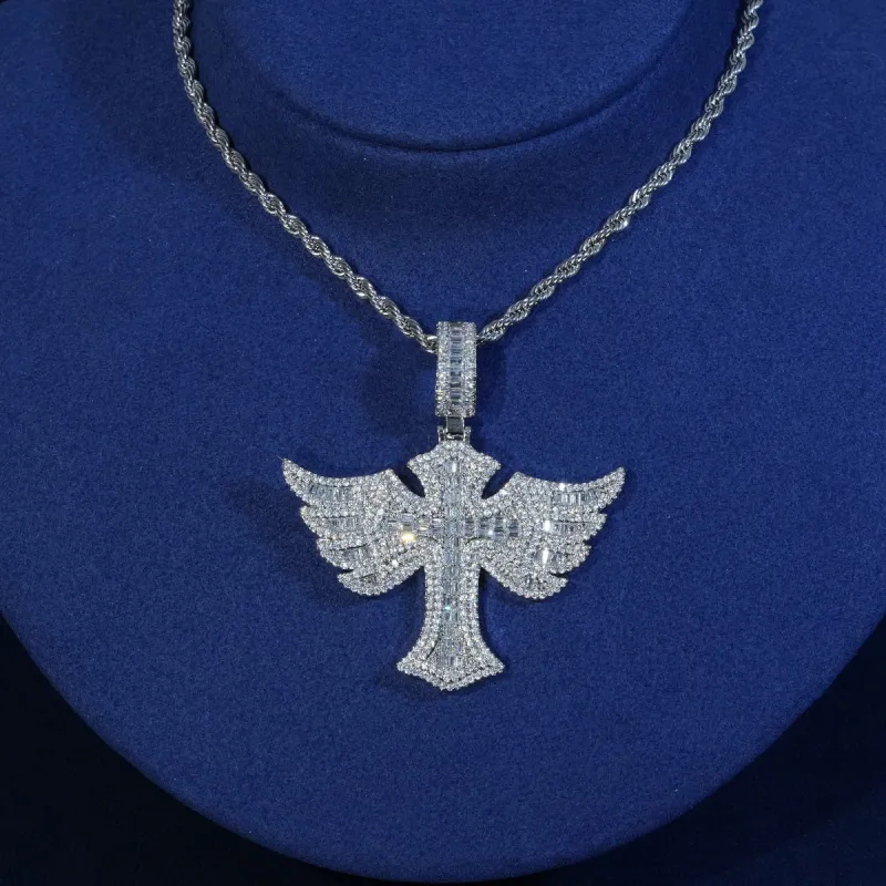 Baguette Wing Cross Pendant Necklace sold by Ghetluxe