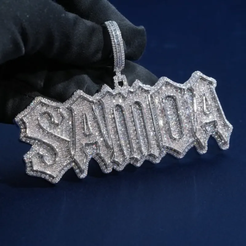 Custom S925 Baguette Moissanite Letter Pendant sold by Ghetluxe