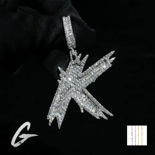 Baguette Trendy Initial Pendant sold by Ghetluxe