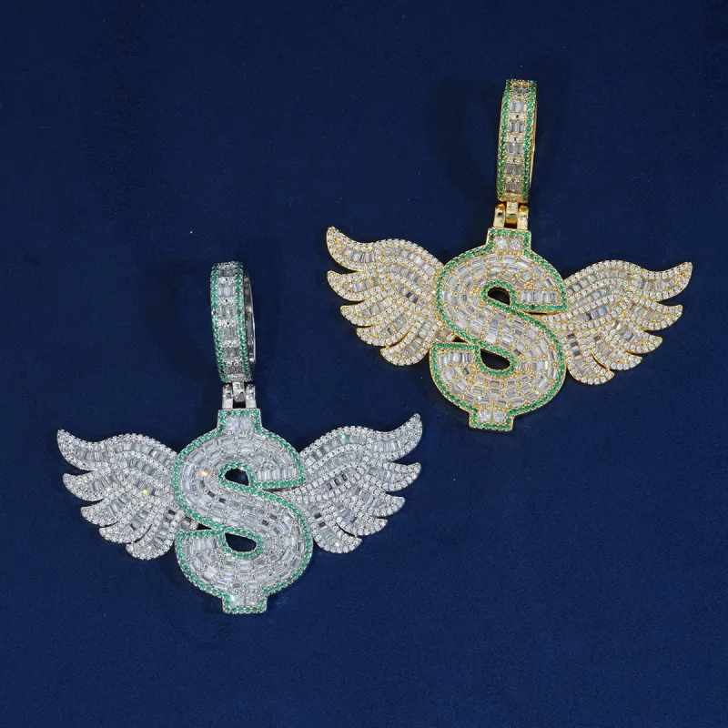 Baguette Diamond Dollar Wings Pendant sold by Ghetluxe