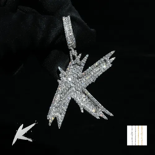 Baguette Trendy Initial Pendant sold by Ghetluxe