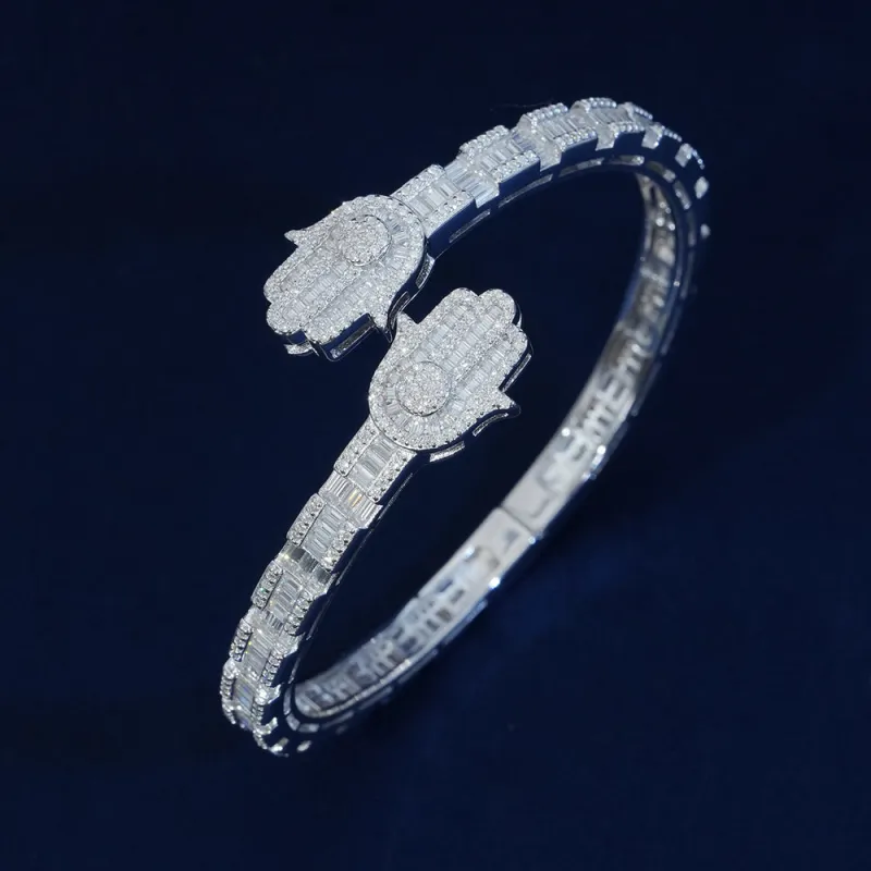 Diamond Baguette Hamsa Bangle Bracelet sold by Ghetluxe