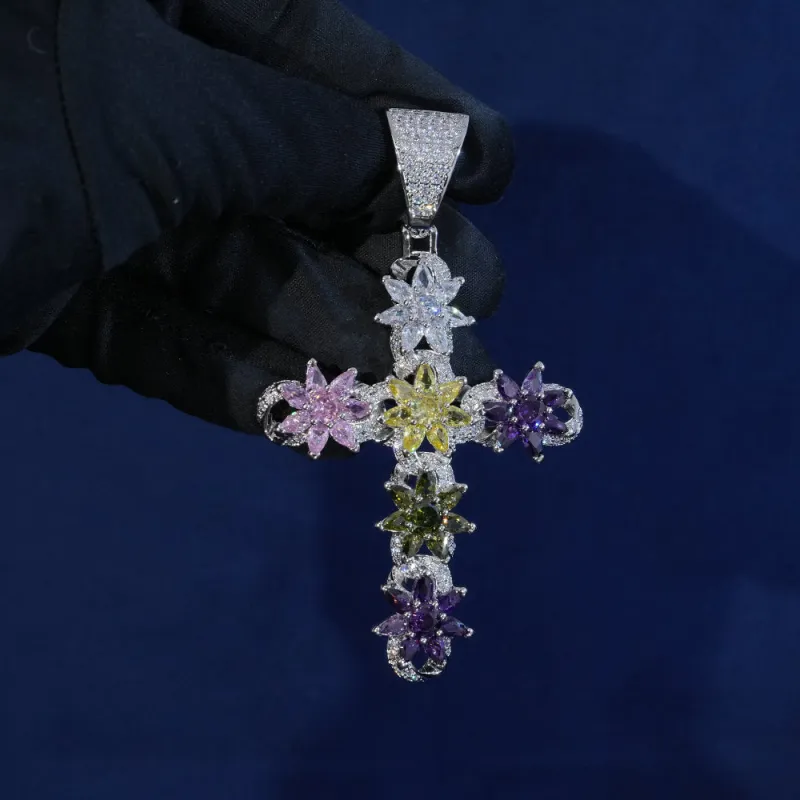 Diamond Lotus Cross Pendant sold by Ghetluxe