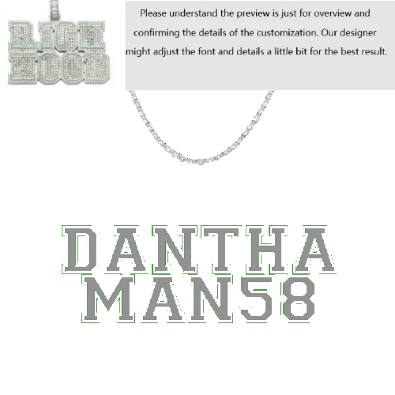 Custom Baguette Name Pendant Glow in the Dark sold by Ghetluxe