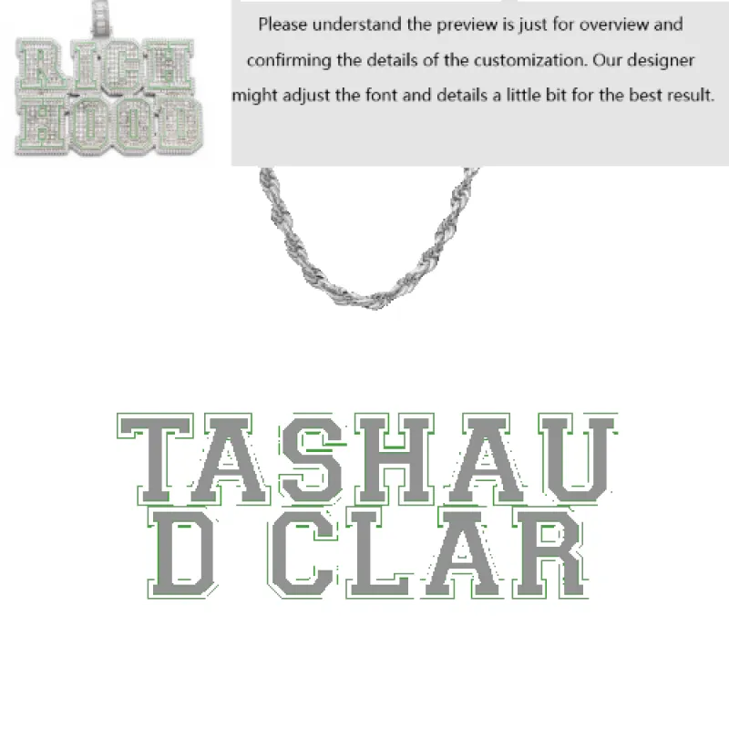 Custom Baguette Name Pendant Glow in the Dark made by Ghetluxe