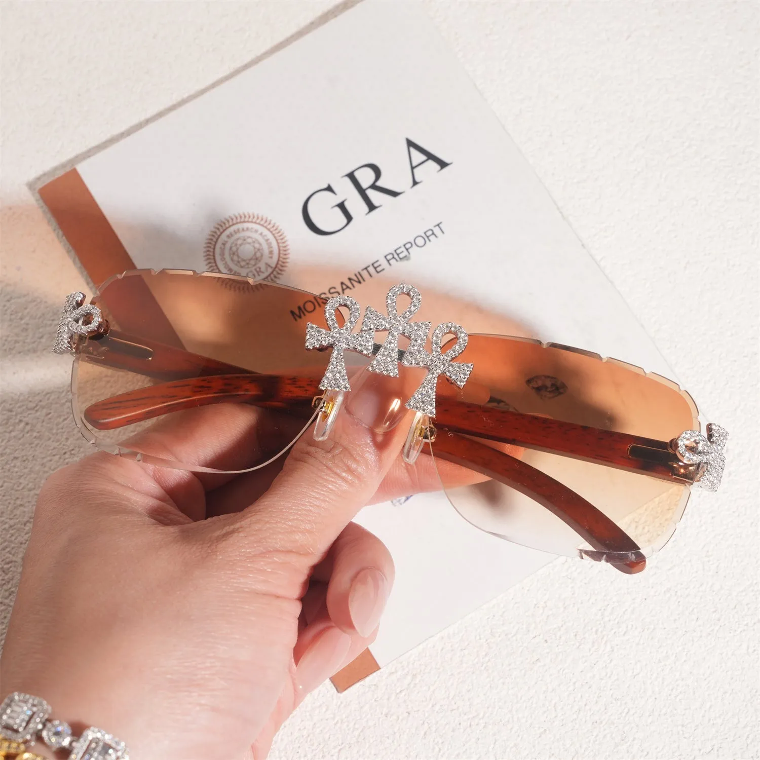 Moissanite Iced Ankh Sunglasses sold by Ghetluxe product image thumbnail 2