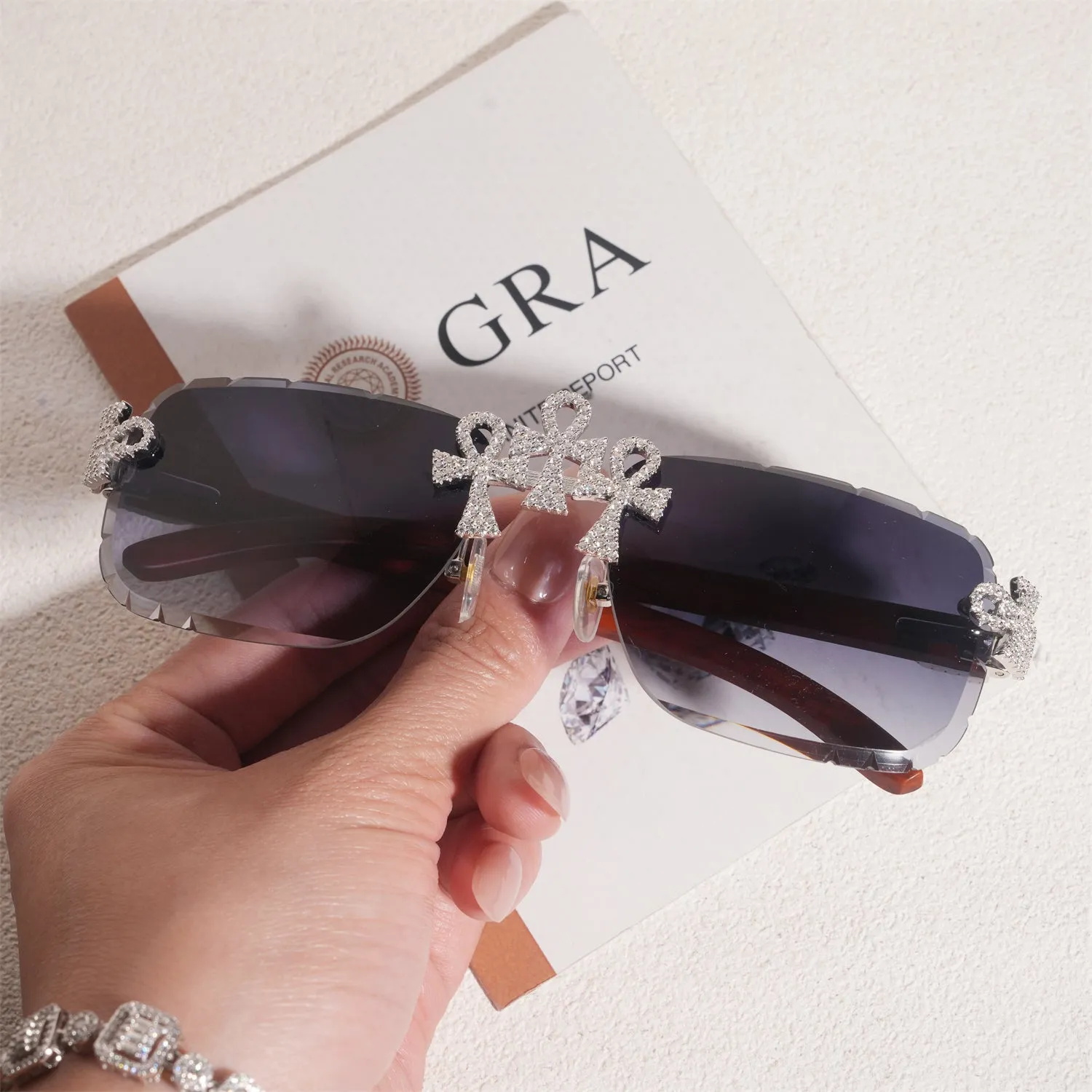 Moissanite Iced Ankh Sunglasses sold by Ghetluxe