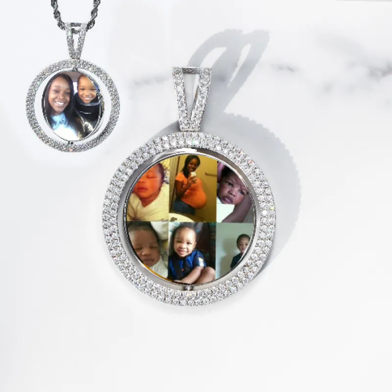 Round VVS Moissanite Custom Photo Pendant in Vermeil sold by Ghetluxe