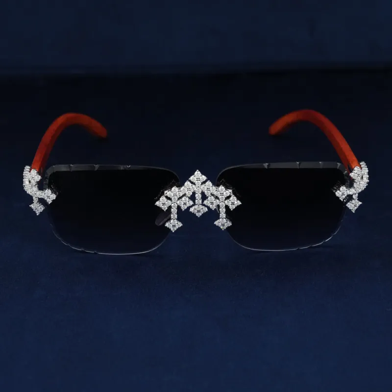 Moissanite Iced Tripe Cross Sunglasses sold by Ghetluxe