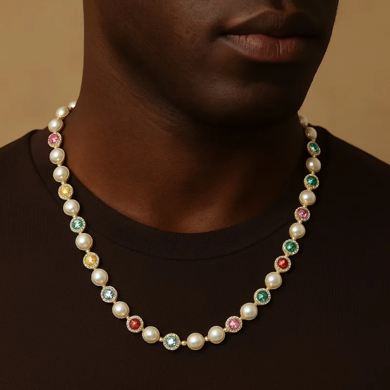 10MM Colorful Moissanite Pearl Necklace sold by Ghetluxe