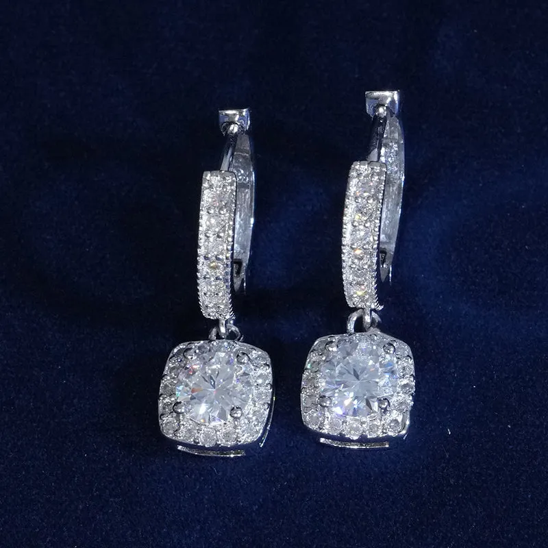 Moissanite Round Cut Clustered Drop Hoop Earrings sold by Ghetluxe