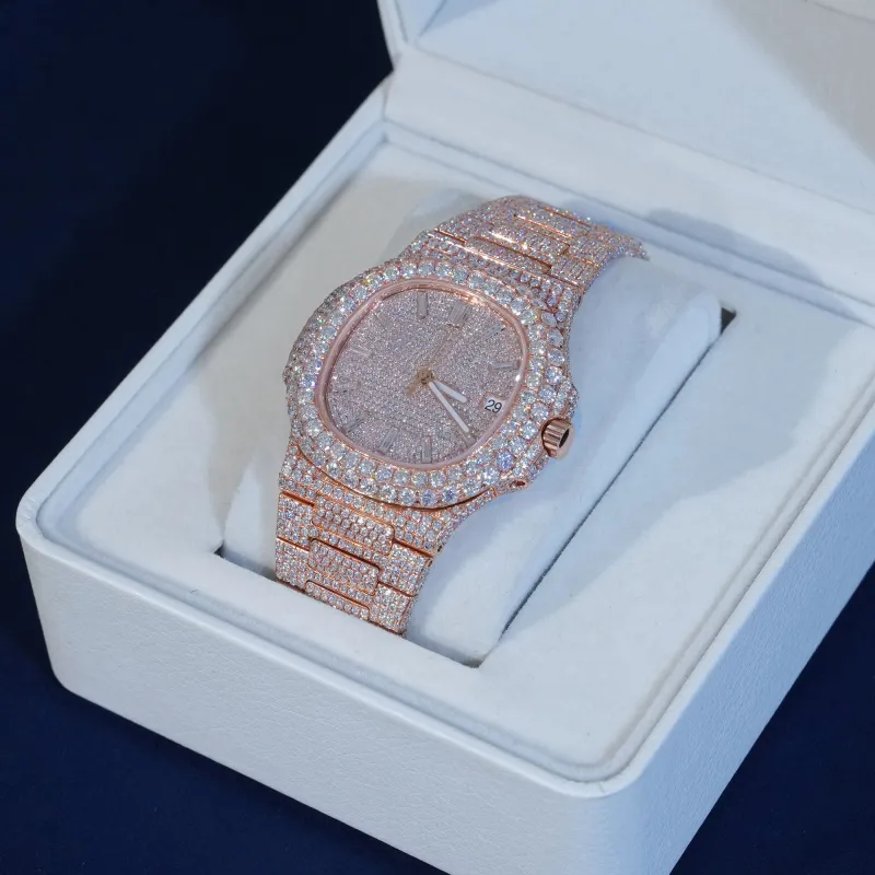 Moissanite Iced Cushion Dial Watch In Rose Gold sold by Ghetluxe