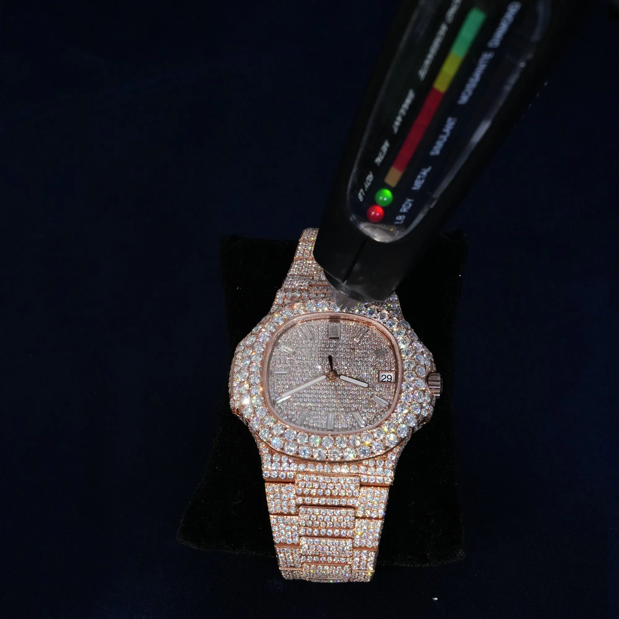 Moissanite Iced Cushion Dial Watch In Rose Gold sold by Ghetluxe product image thumbnail 5