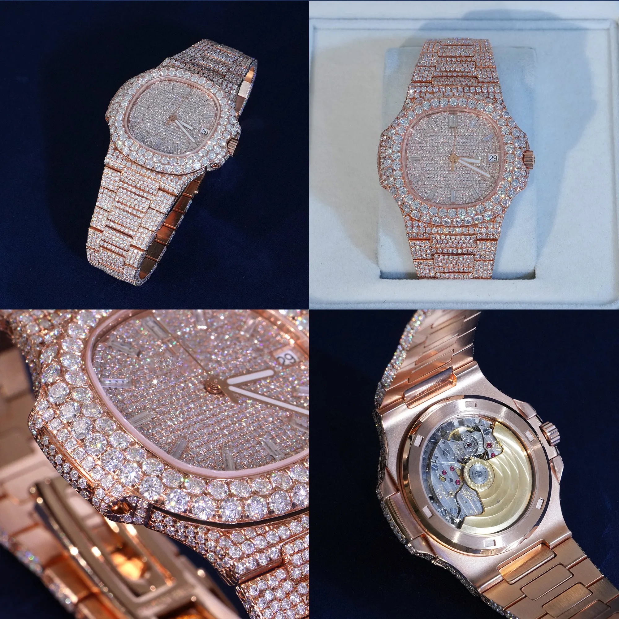 Moissanite Iced Cushion Dial Watch In Rose Gold sold by Ghetluxe product image thumbnail 4