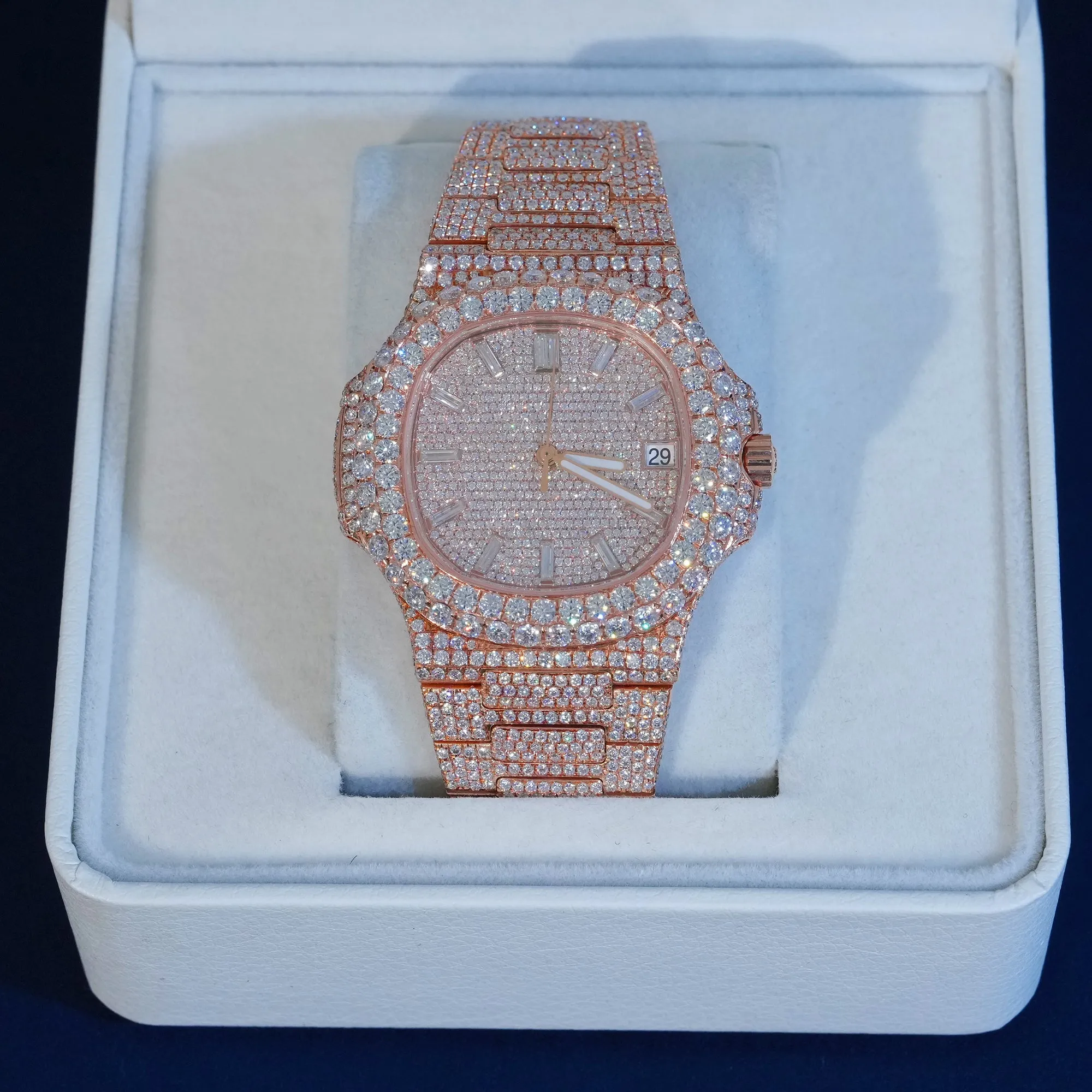 Moissanite Iced Cushion Dial Watch In Rose Gold sold by Ghetluxe product image thumbnail 2