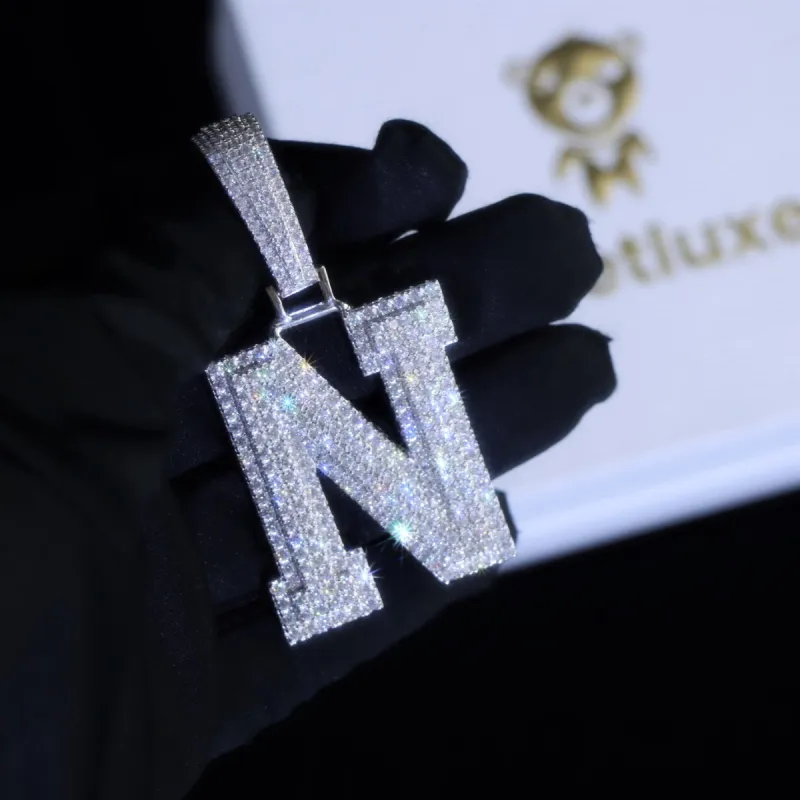 VVS Moissanite Initial Pendant Necklace in Sterling Silver sold by Ghetluxe