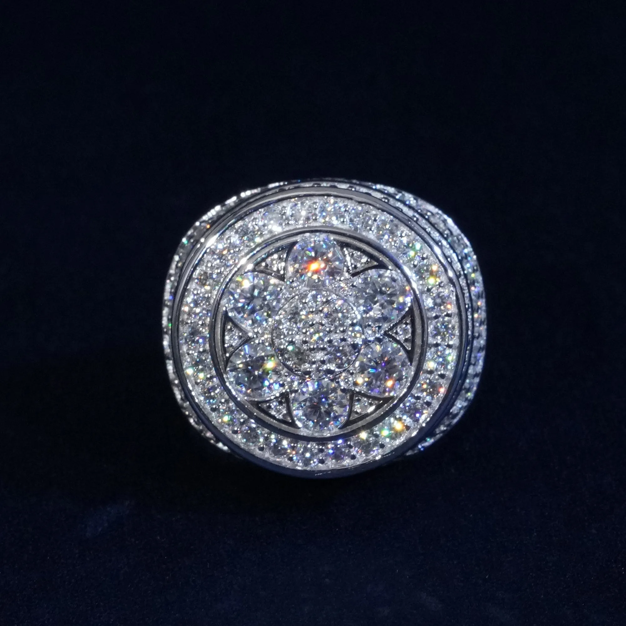 Moissanite Sparkle Flower Signet Ring sold by Ghetluxe
