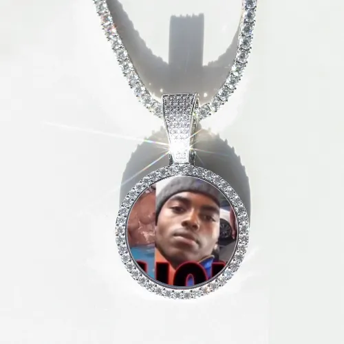 Round VVS Moissanite Custom Photo Pendant in Vermeil sold by Ghetluxe