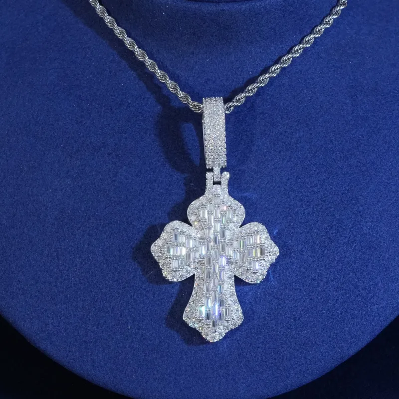 Moissanite Baguette Cross Pendant sold by Ghetluxe