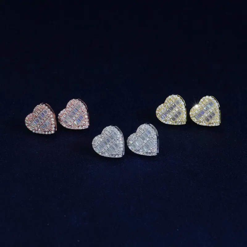 Moissanite Baguette Heart Shape Earrings sold by Ghetluxe