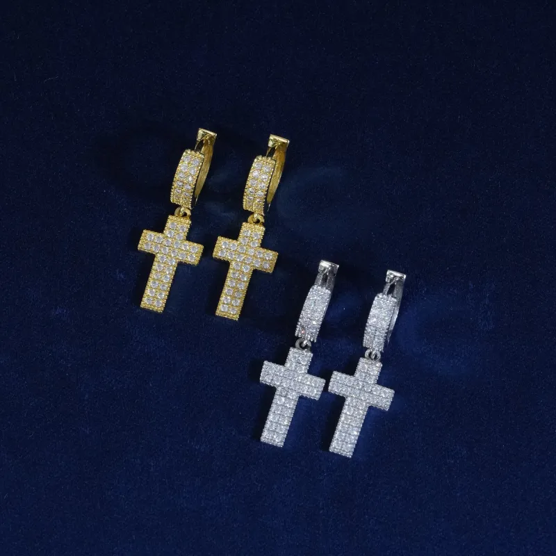 Moissanite Minimal Cross Drop Earrings sold by Ghetluxe