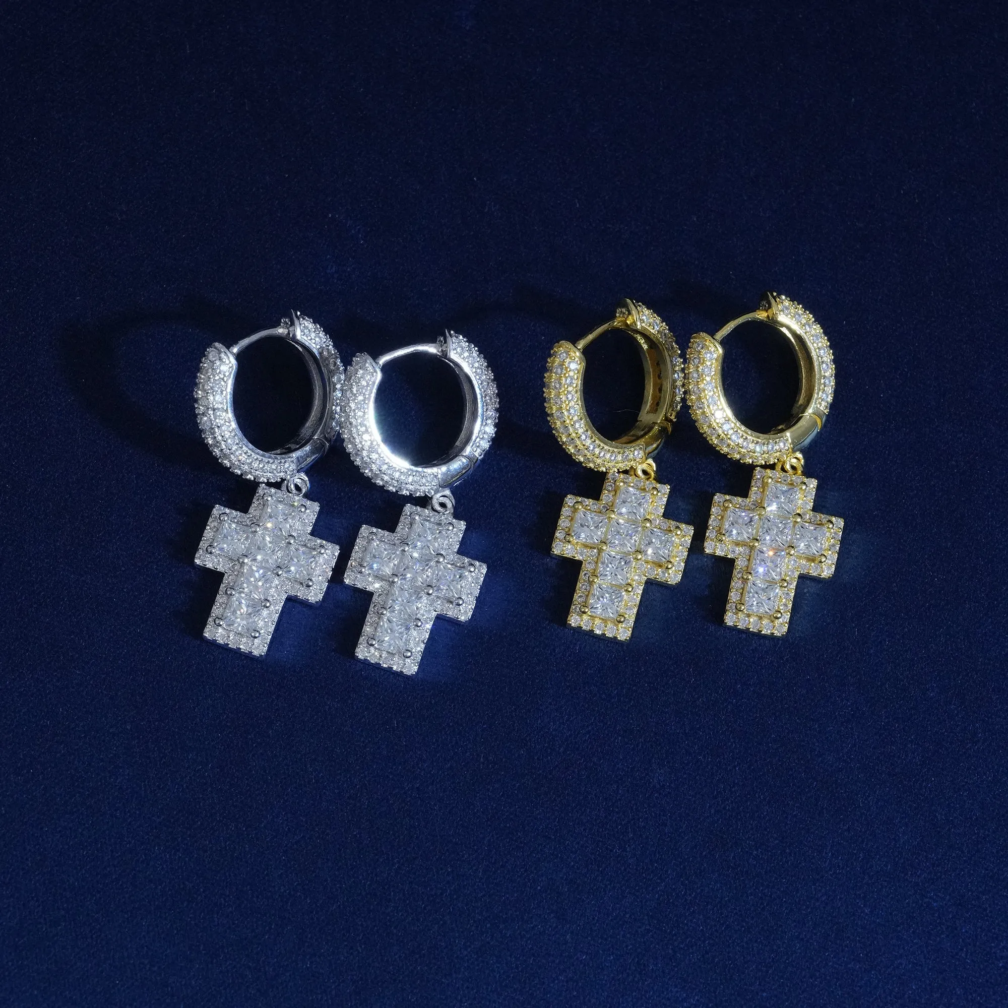 Moissanite Princess Cut Cross Earrings sold by Ghetluxe