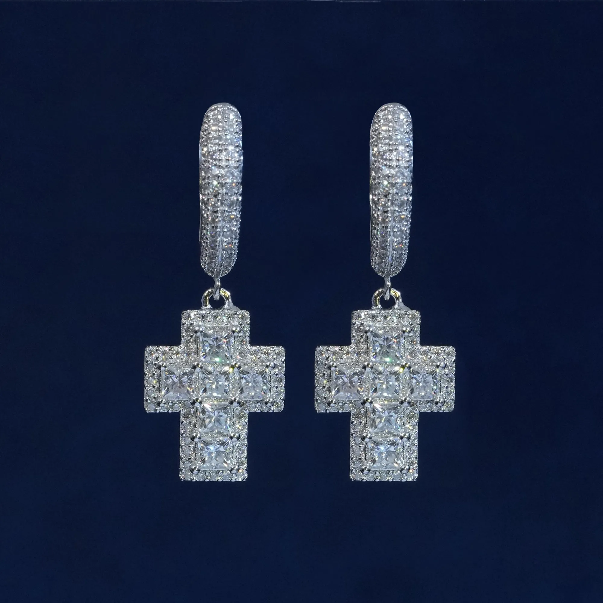 Moissanite Princess Cut Cross Earrings sold by Ghetluxe product image thumbnail 2