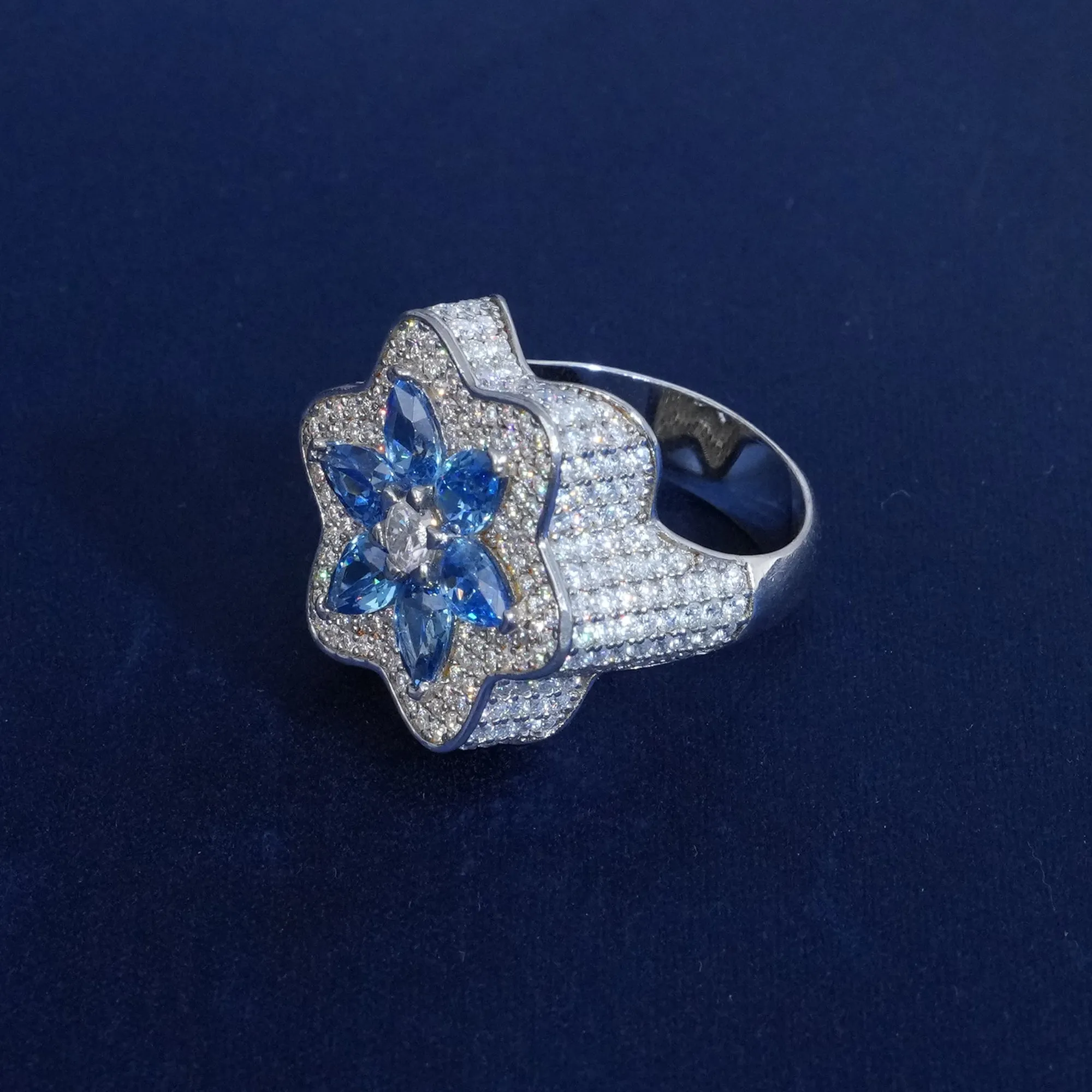 Moissanite Blue Flower Iced Ring sold by Ghetluxe product image thumbnail 2