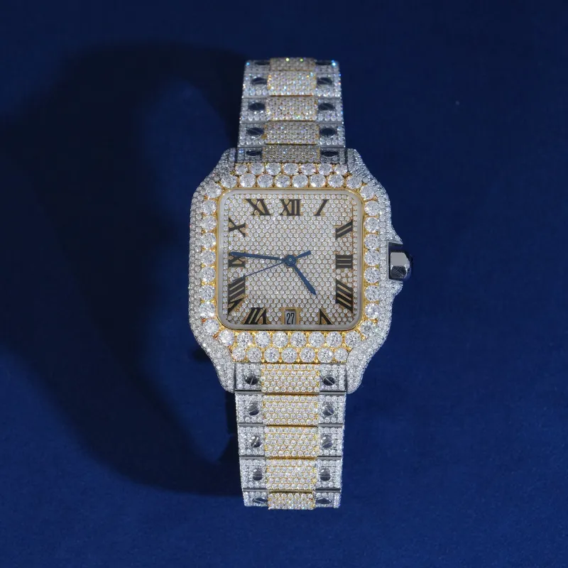 Moissanite Two Tone Roman Number Diamond Dial Watch sold by Ghetluxe