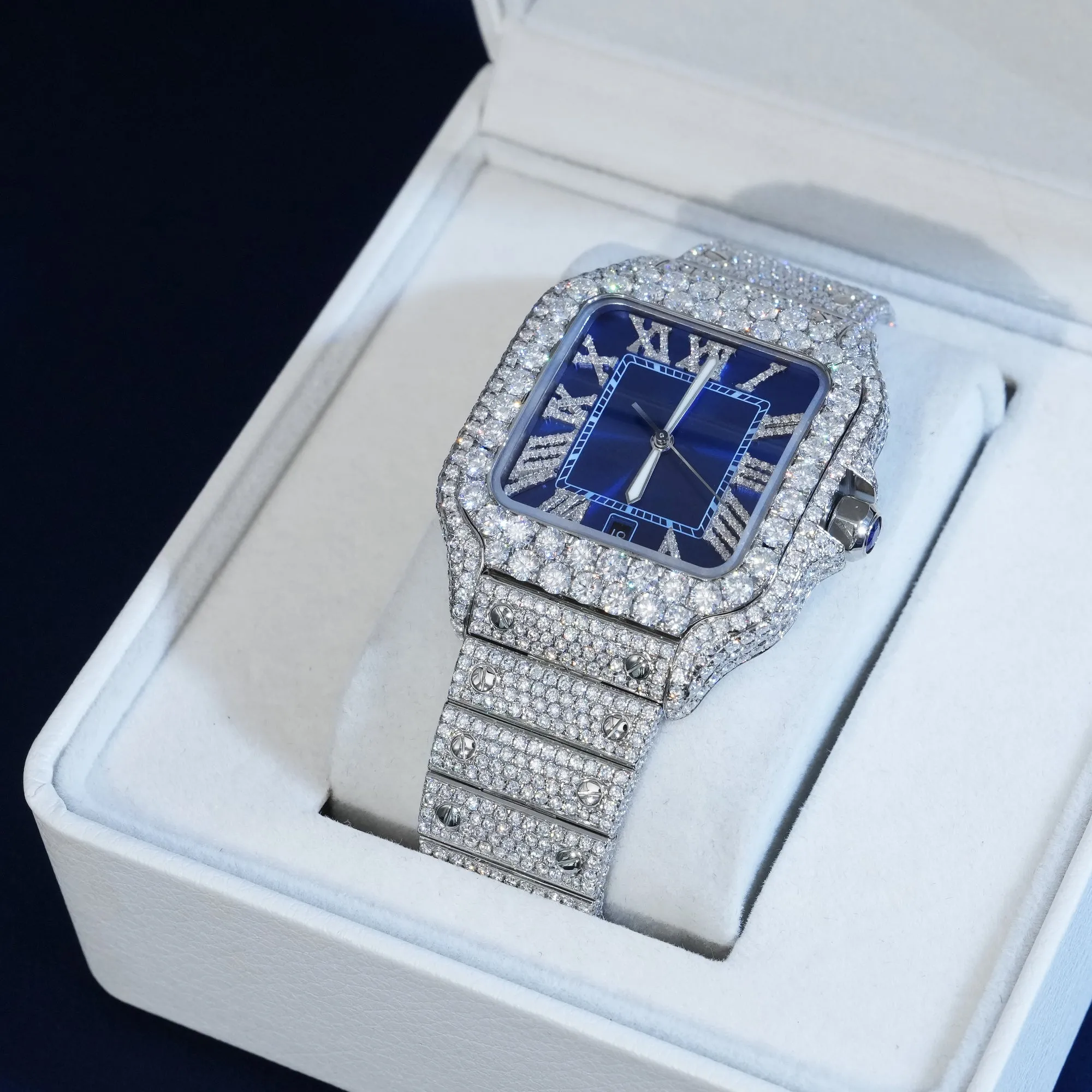 Moissanite Roman Number Blue Dial Watch sold by Ghetluxe product image thumbnail 2