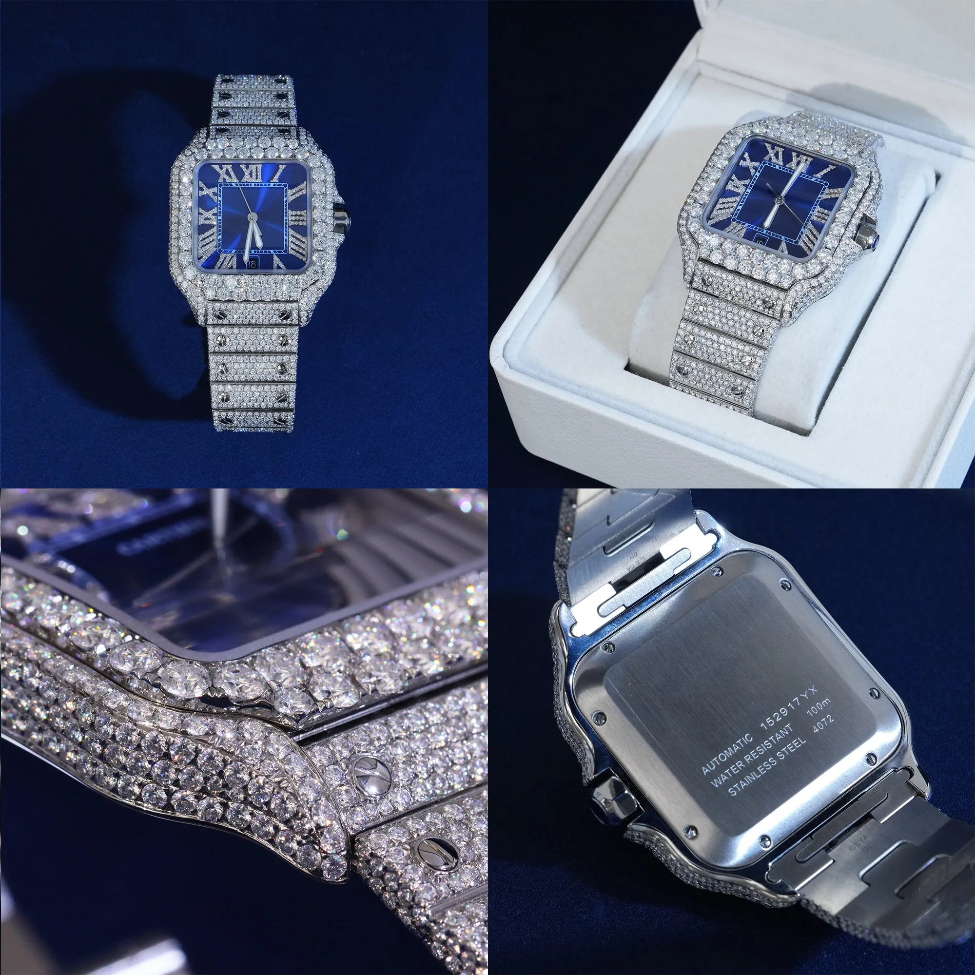 Moissanite Roman Number Blue Dial Watch sold by Ghetluxe product image thumbnail 3