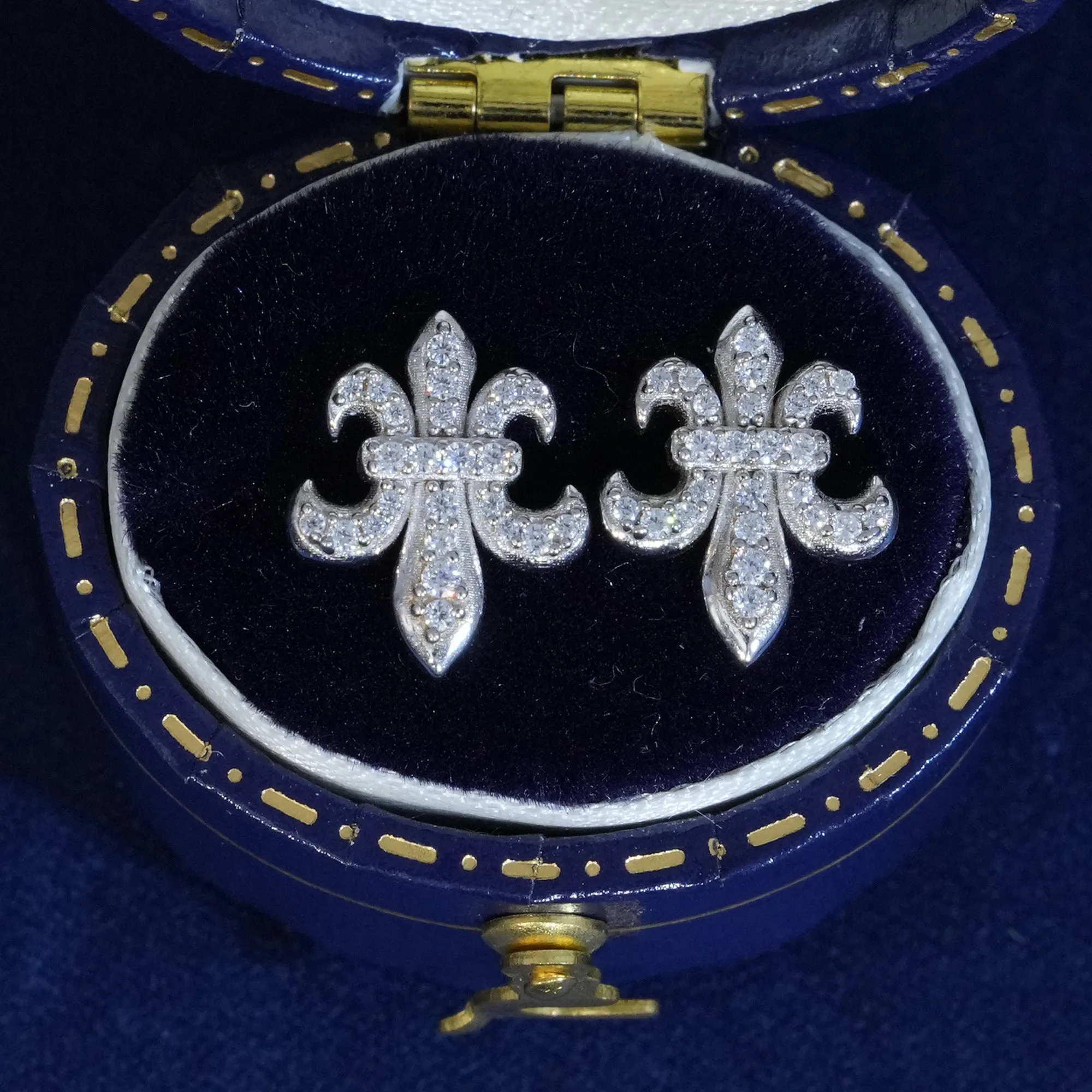 Moissanite Fleur De Lis Earrings sold by Ghetluxe product image thumbnail 4