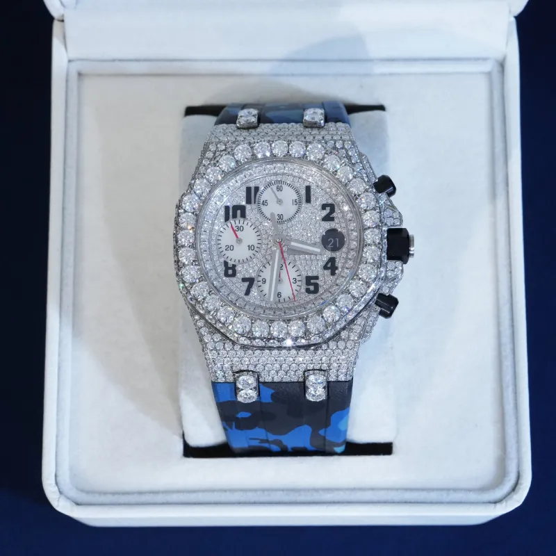 Moissantie Blue Strap Arabic Numbers Dial Watch sold by Ghetluxe