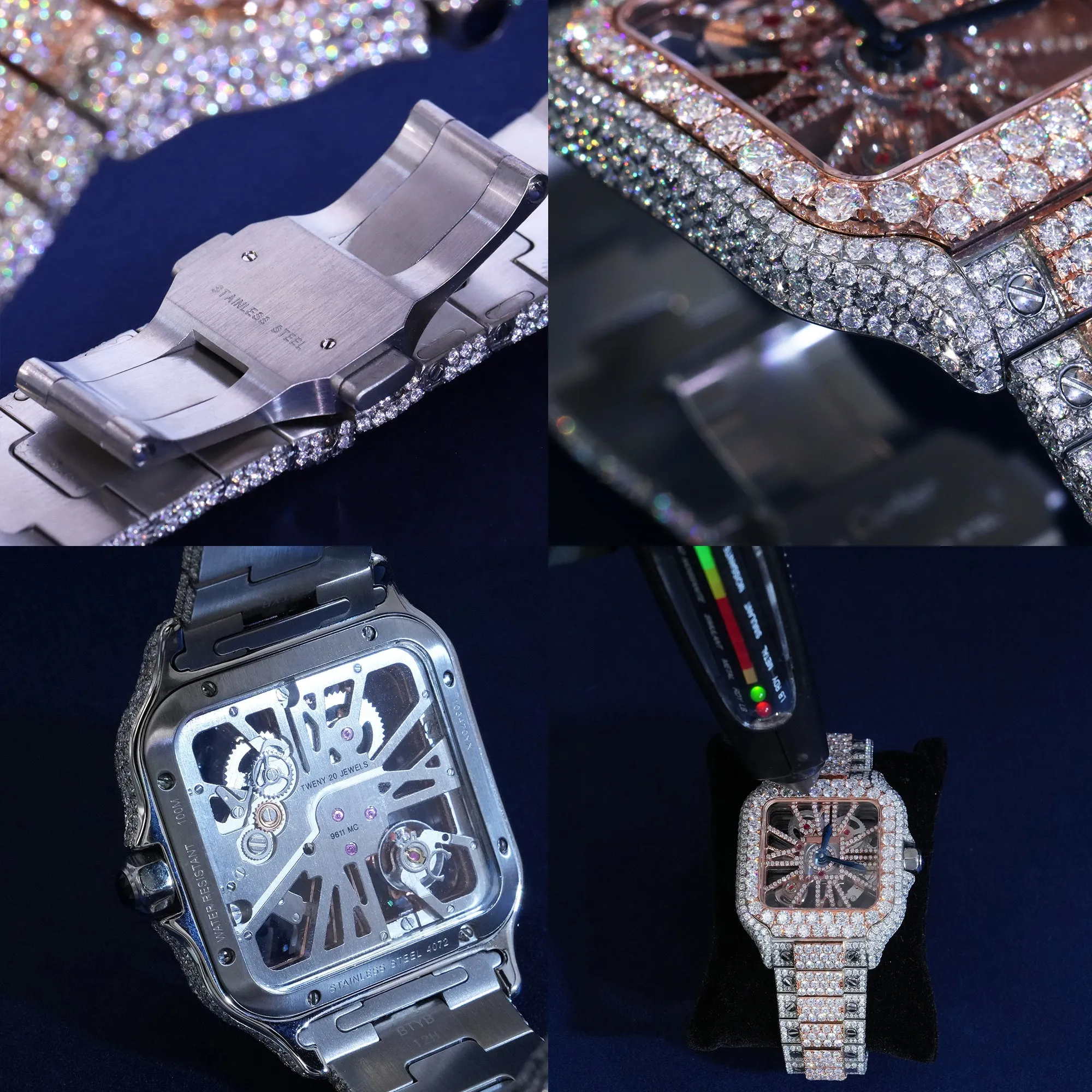 Moissanite Skeleton Mechanical Watch White Gold sold by Ghetluxe product image thumbnail 3