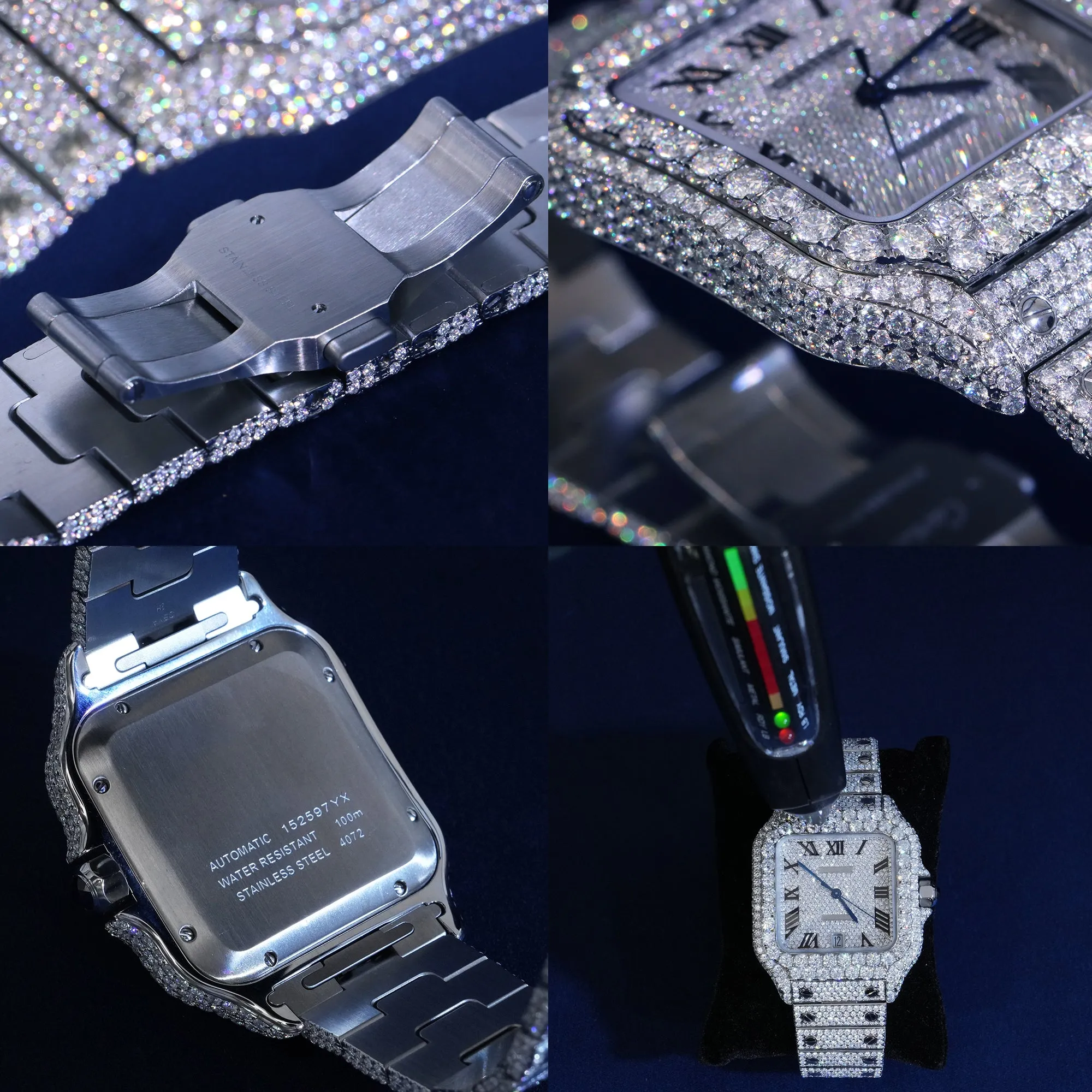 Moissanite Roman Numeral Dial Watch Blue Hands sold by Ghetluxe product image thumbnail 3