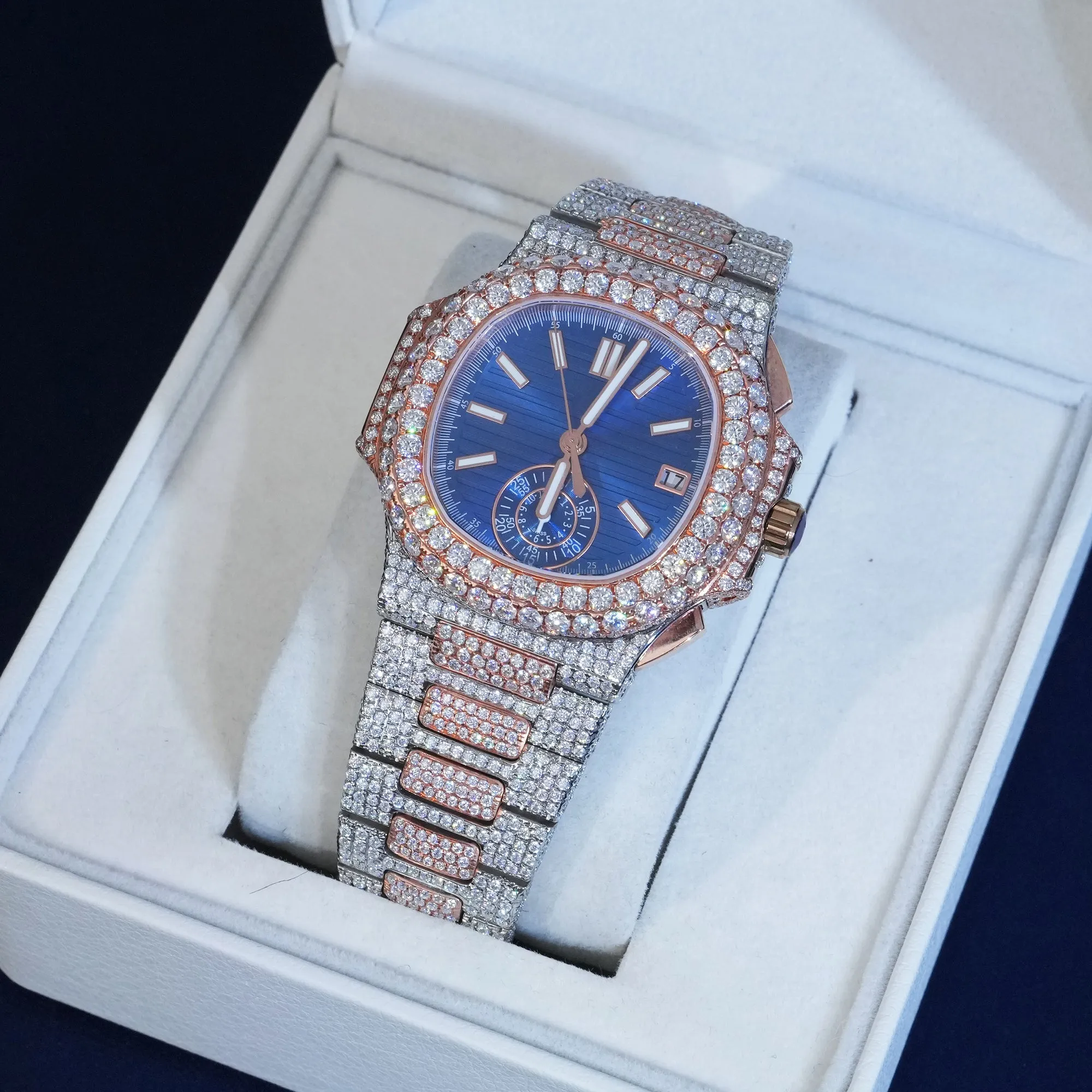 Moissanite Two Tone Blue Dial Watch sold by Ghetluxe product image thumbnail 2